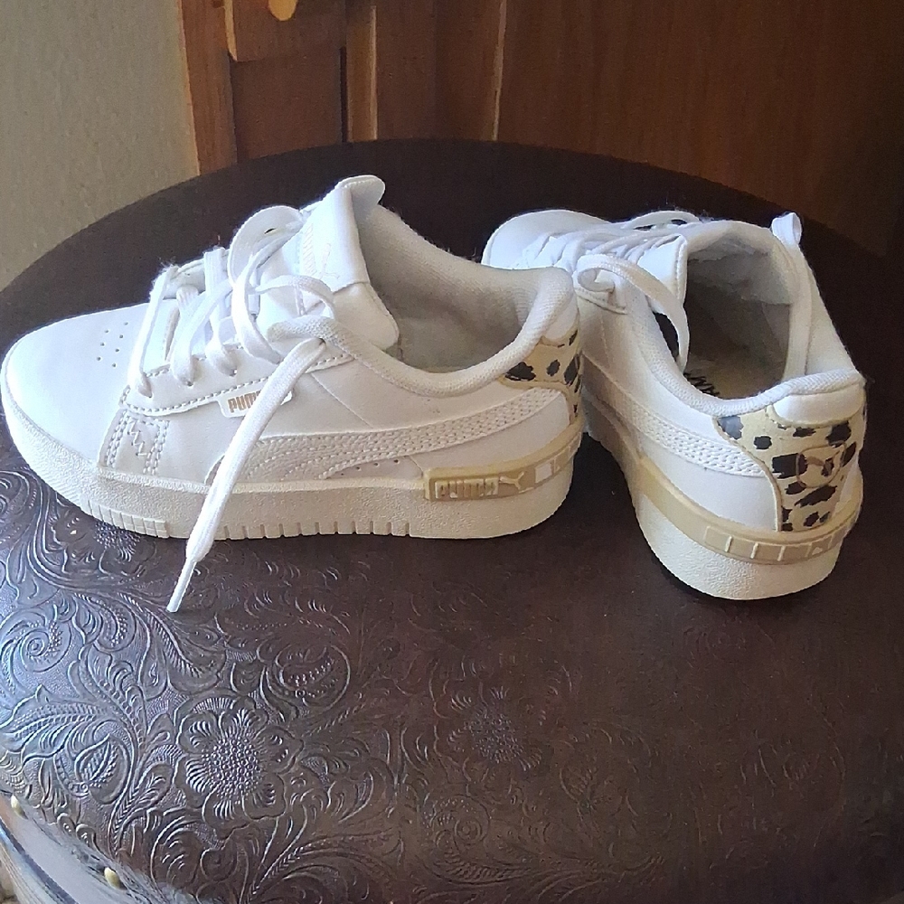 Puma White Sneakers with Leopard Accents